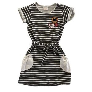 Hanna Andersson Minnie Mouse Dress Black & White Striped Top pockets 130 CM/8US